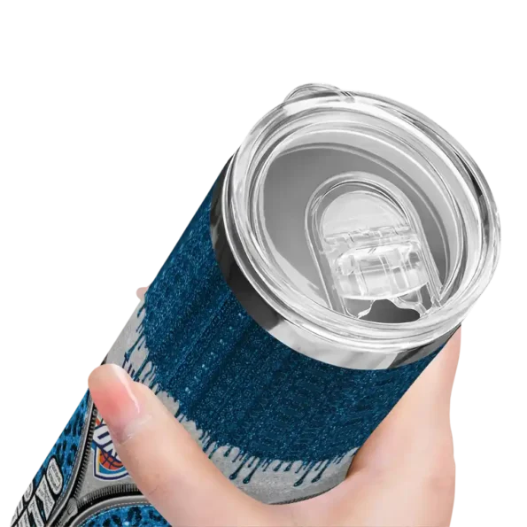 custom oklahoma city thunder sparkle drip blue skinny tumbler high quality.webp
