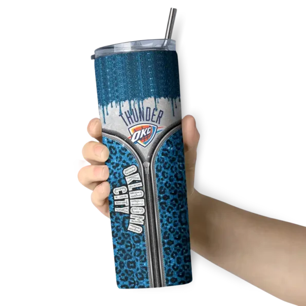 custom oklahoma city thunder sparkle drip blue skinny tumbler premium grade.webp