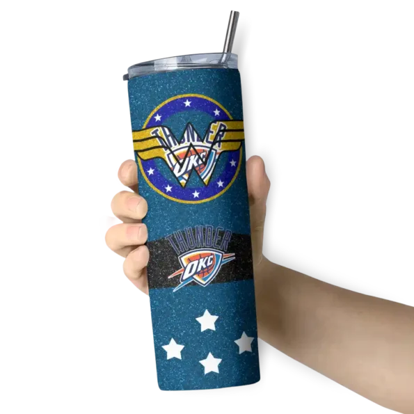 custom oklahoma city thunder star cluster blue skinny tumbler premium grade.webp