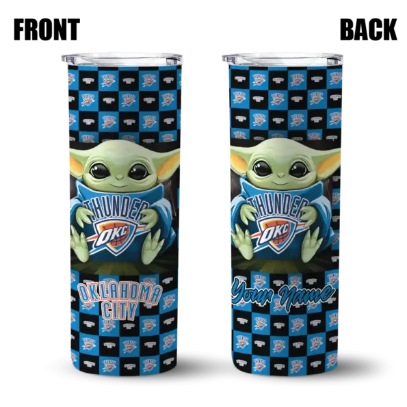 custom oklahoma city thunder yoda cozy blue black skinny tumbler fashion forward.webp
