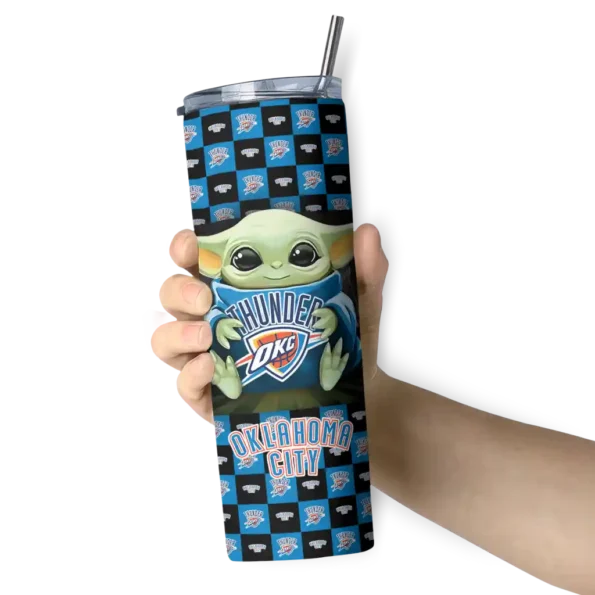 custom oklahoma city thunder yoda cozy blue black skinny tumbler premium grade.webp