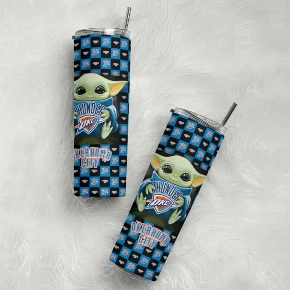 custom oklahoma city thunder yoda cozy blue black skinny tumbler top rated.webp