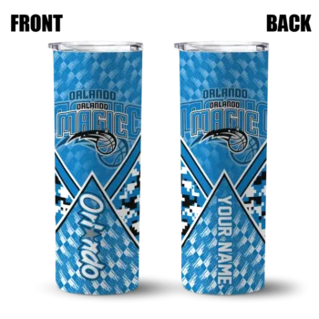 custom orlando magic monogram burst blue white skinny tumbler fashion forward.webp