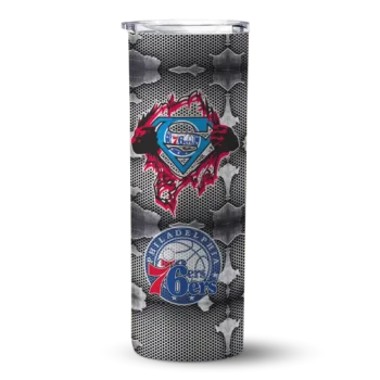 custom philadelphia 76ers chevron v blue gray skinny tumbler best selling.webp