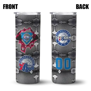 custom philadelphia 76ers chevron v blue gray skinny tumbler fashion forward.webp