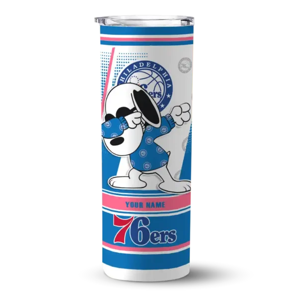 custom philadelphia 76ers snoopy dog blue white skinny tumbler best selling.webp