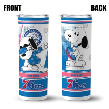 custom philadelphia 76ers snoopy dog blue white skinny tumbler fashion forward.webp