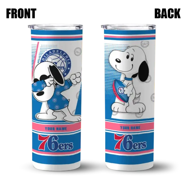 custom philadelphia 76ers snoopy dog blue white skinny tumbler fashion forward.webp