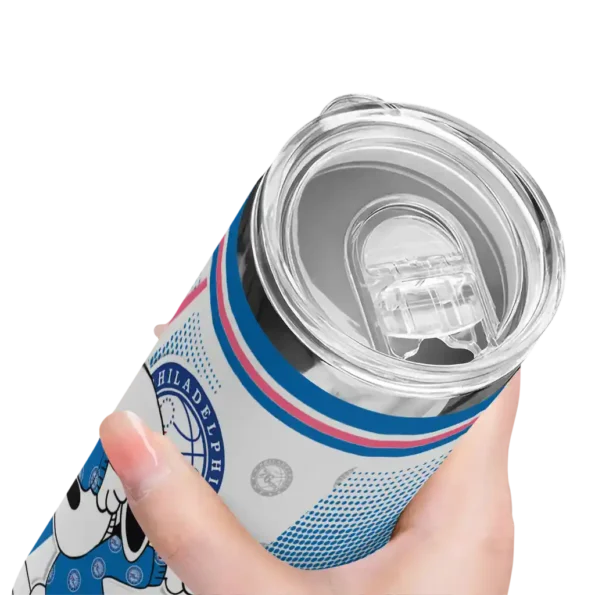 custom philadelphia 76ers snoopy dog blue white skinny tumbler high quality.webp
