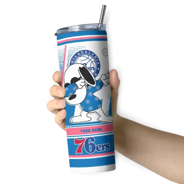 custom philadelphia 76ers snoopy dog blue white skinny tumbler premium grade.webp