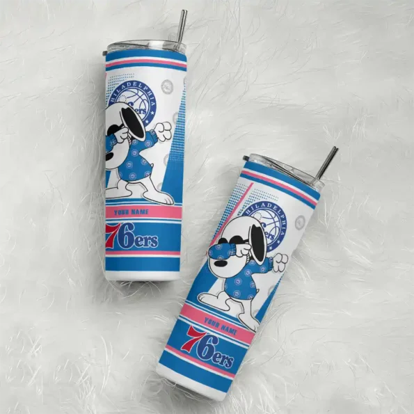custom philadelphia 76ers snoopy dog blue white skinny tumbler top rated.webp