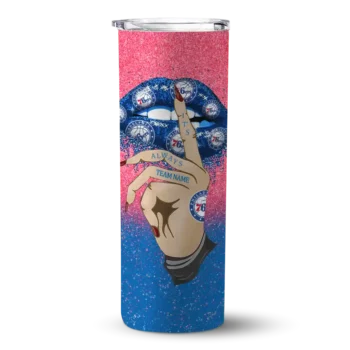 custom philadelphia 76ers sparkle lips blue skinny tumbler best selling.webp