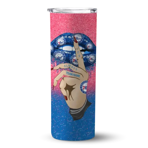 custom philadelphia 76ers sparkle lips blue skinny tumbler best selling.webp