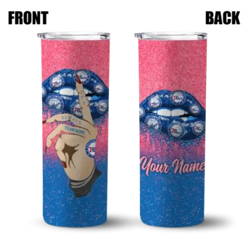 custom philadelphia 76ers sparkle lips blue skinny tumbler fashion forward.webp
