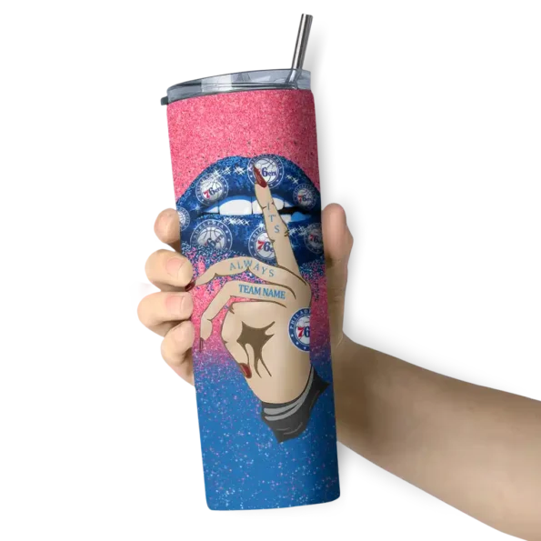 custom philadelphia 76ers sparkle lips blue skinny tumbler premium grade.webp
