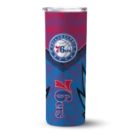 custom philadelphia 76ers spiral burst print blue skinny tumbler best selling.webp
