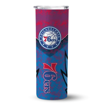 custom philadelphia 76ers spiral burst print blue skinny tumbler best selling.webp