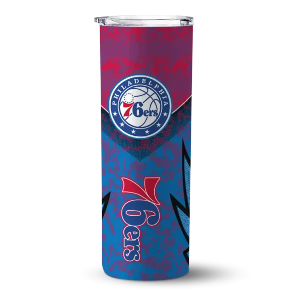 custom philadelphia 76ers spiral burst print blue skinny tumbler best selling.webp