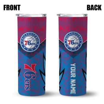 custom philadelphia 76ers spiral burst print blue skinny tumbler fashion forward.webp