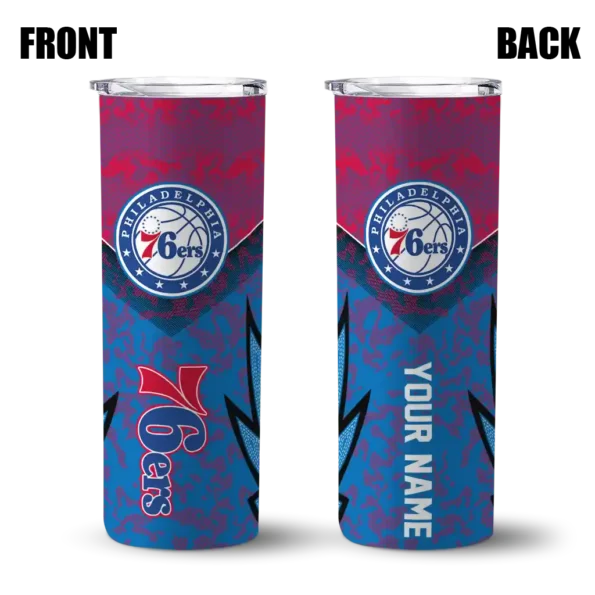 custom philadelphia 76ers spiral burst print blue skinny tumbler fashion forward.webp
