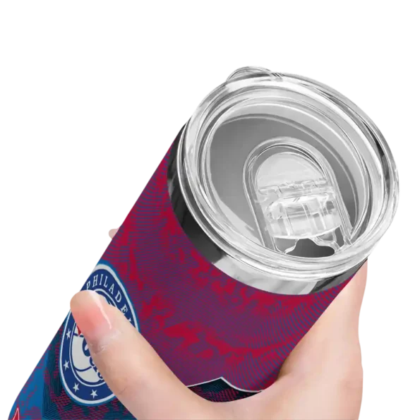 custom philadelphia 76ers spiral burst print blue skinny tumbler high quality.webp