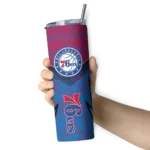 custom philadelphia 76ers spiral burst print blue skinny tumbler best selling 1.webp