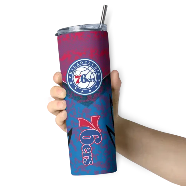 custom philadelphia 76ers spiral burst print blue skinny tumbler premium grade.webp