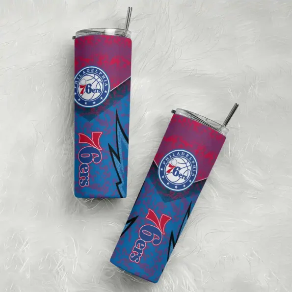 custom philadelphia 76ers spiral burst print blue skinny tumbler top rated.webp