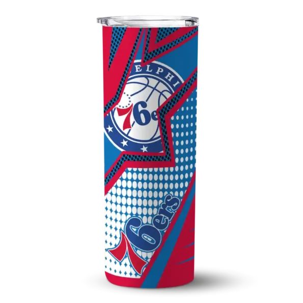 custom philadelphia 76ers web stripes blue white skinny tumbler best selling.webp