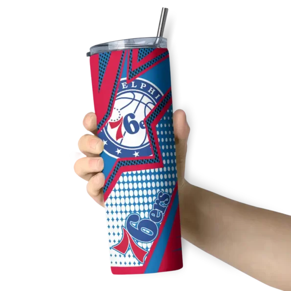 custom philadelphia 76ers web stripes blue white skinny tumbler premium grade.webp