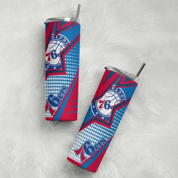 custom philadelphia 76ers web stripes blue white skinny tumbler top rated.webp
