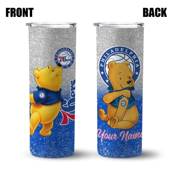 custom philadelphia 76ers winnie the pooh blue gray skinny tumbler fashion forward.webp