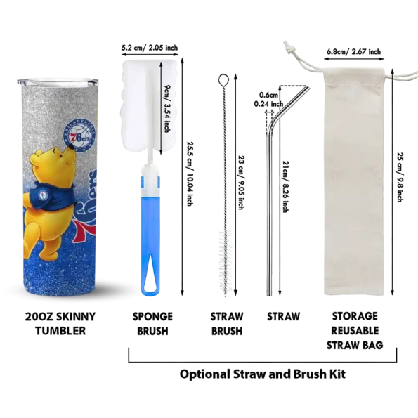 custom philadelphia 76ers winnie the pooh blue gray skinny tumbler new arrival.webp