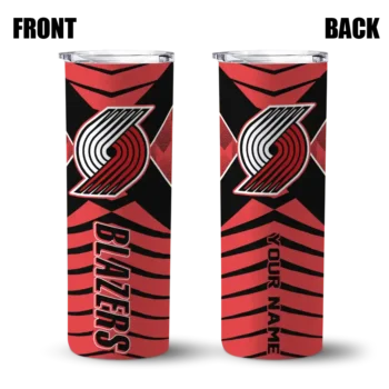 custom portland trail blazers camo texture red skinny tumbler fashion forward.webp
