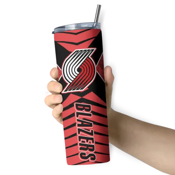 custom portland trail blazers camo texture red skinny tumbler premium grade.webp
