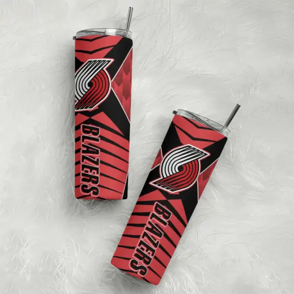 custom portland trail blazers camo texture red skinny tumbler top rated.webp