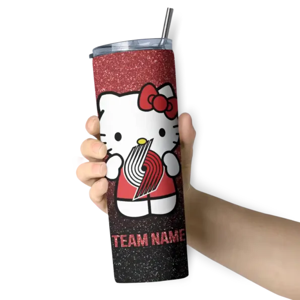 custom portland trail blazers hello kitty red black skinny tumbler premium grade.webp