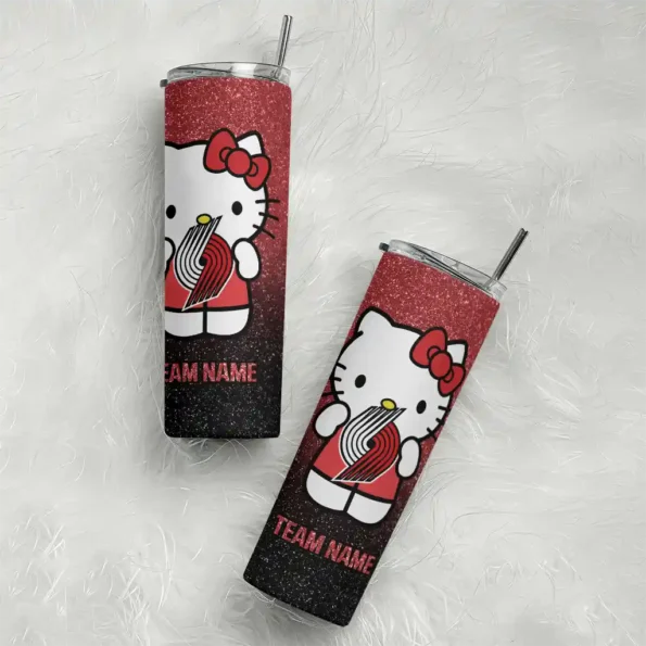 custom portland trail blazers hello kitty red black skinny tumbler top rated.webp