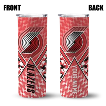 custom portland trail blazers monogram burst red white skinny tumbler fashion forward.webp