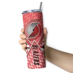 custom portland trail blazers monogram burst red white skinny tumbler best selling 1.webp