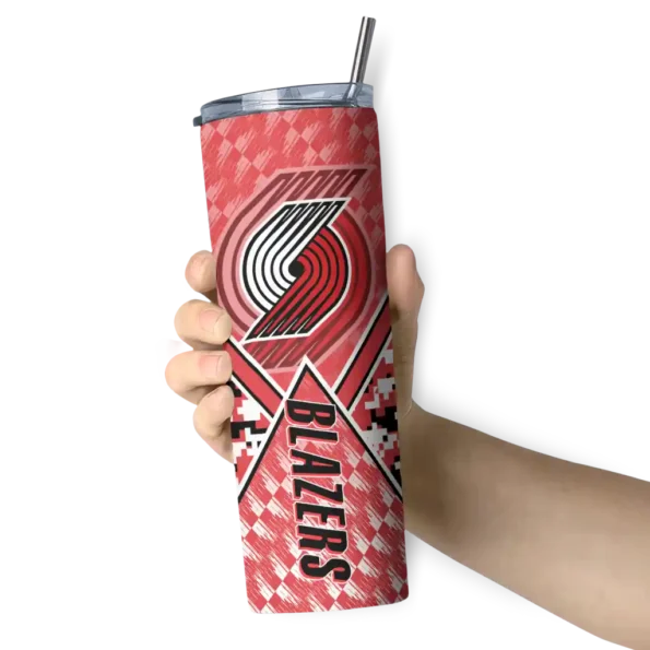 custom portland trail blazers monogram burst red white skinny tumbler premium grade.webp