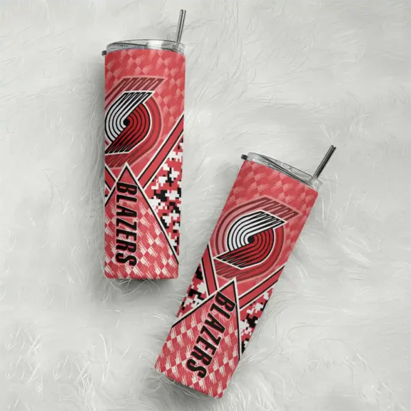 custom portland trail blazers monogram burst red white skinny tumbler top rated.webp