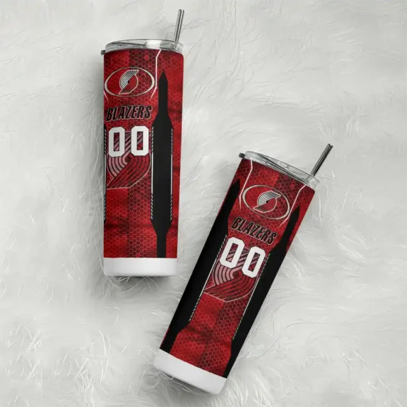 custom portland trail blazers stacked diamond red skinny tumbler top rated.webp