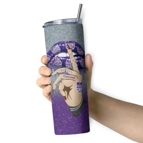 custom sacramento kings sparkle lips purple skinny tumbler premium grade.webp