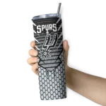 custom san antonio spurs chevron stripes silver skinny tumbler best selling 1.webp
