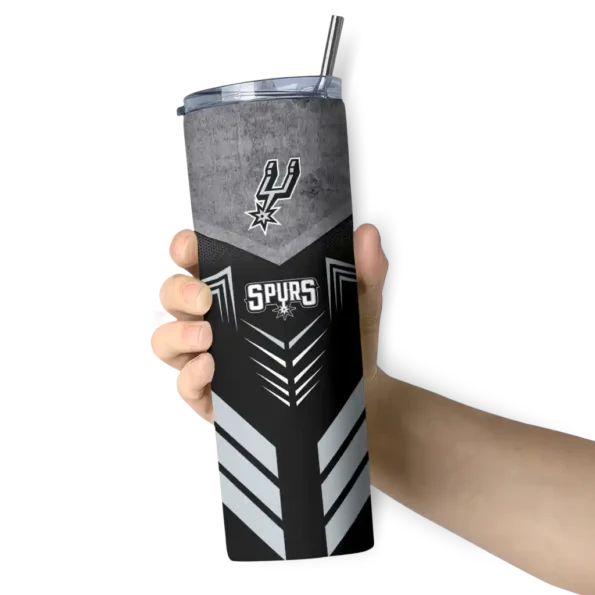 custom san antonio spurs hexagon honeycomb silver black skinny tumbler premium grade.webp