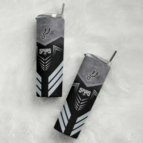 custom san antonio spurs hexagon honeycomb silver black skinny tumbler top rated.webp