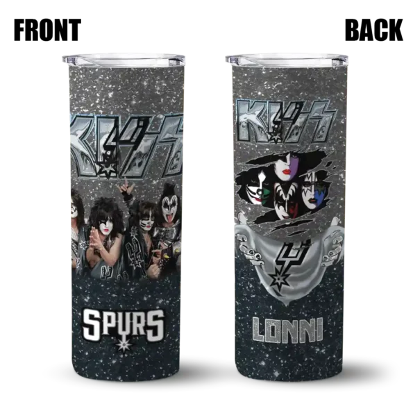 custom san antonio spurs kiss band black skinny tumbler fashion forward.webp