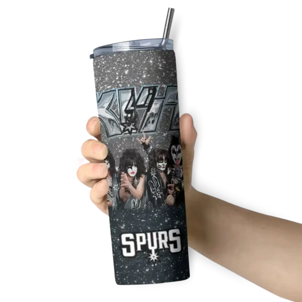custom san antonio spurs kiss band black skinny tumbler premium grade.webp