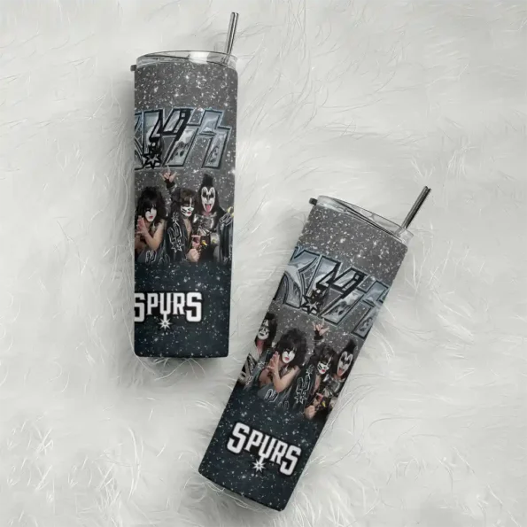 custom san antonio spurs kiss band black skinny tumbler top rated.webp
